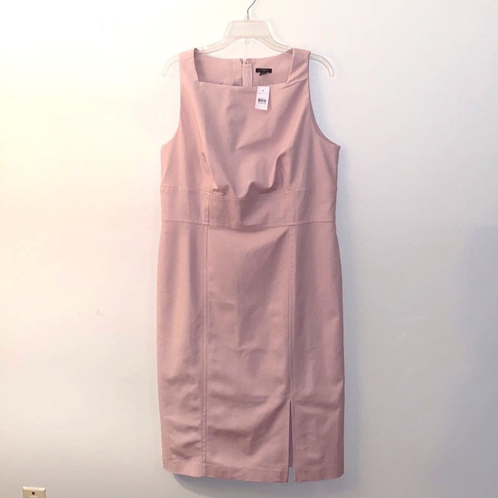Ann Taylor Seamed Square Neck Sheath Dress in Stretch Cotton, Opal Blush, Large - Picture 2 of 7